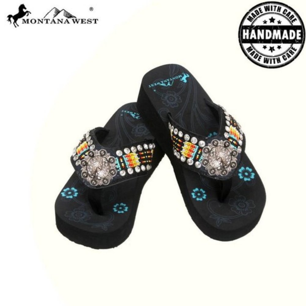 Montana West Aztec Hand Beaded Flip Flops - Picture 2 of 6
